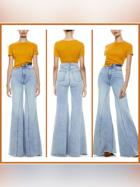 Alice + Olivia Denim - Alice + Olivia Beautiful Seamed Wide Leg Jeans Bleached Lightning Blue 24